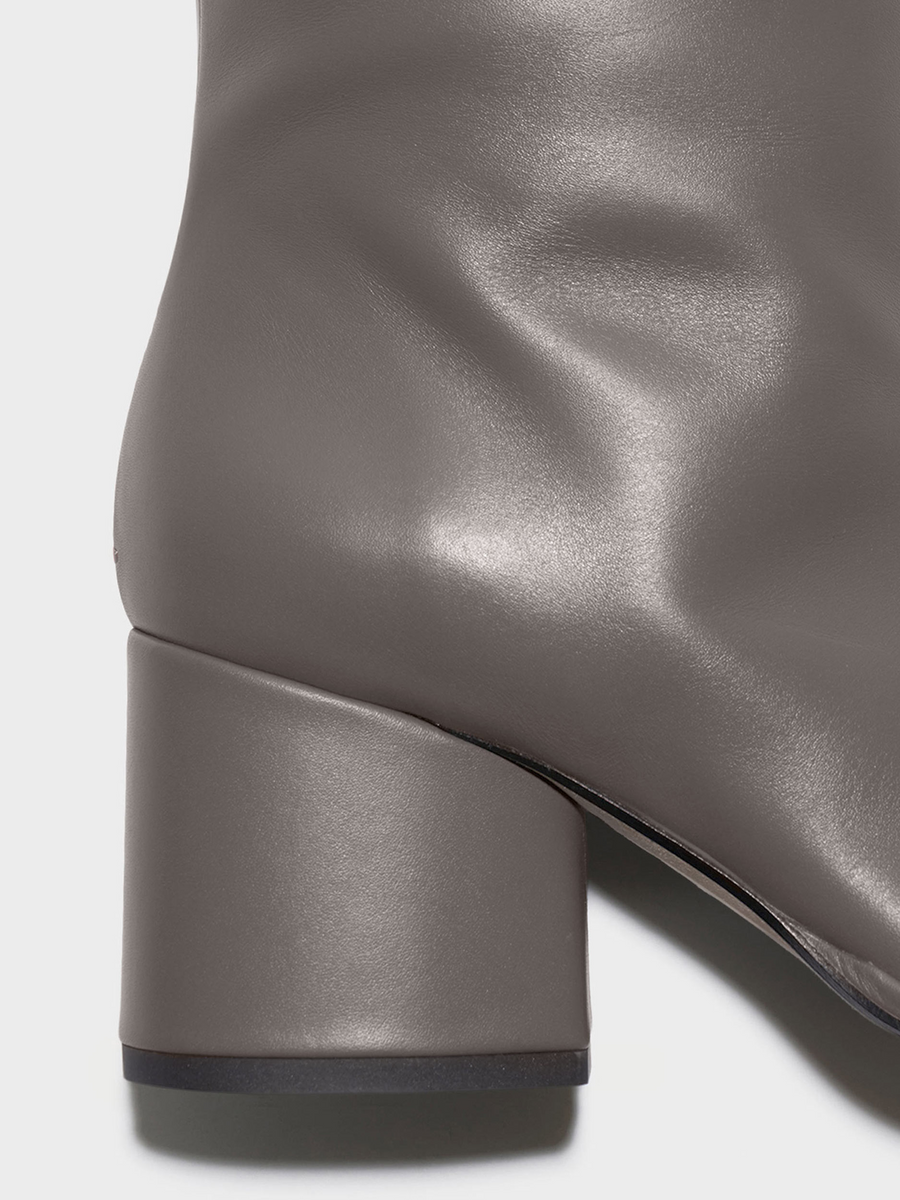 Aeyde | Ayla Leather Ankle Boots Leather Ankle Boots for Women | Taupe Calf | Round Toe | Mid Heel | Heel Details