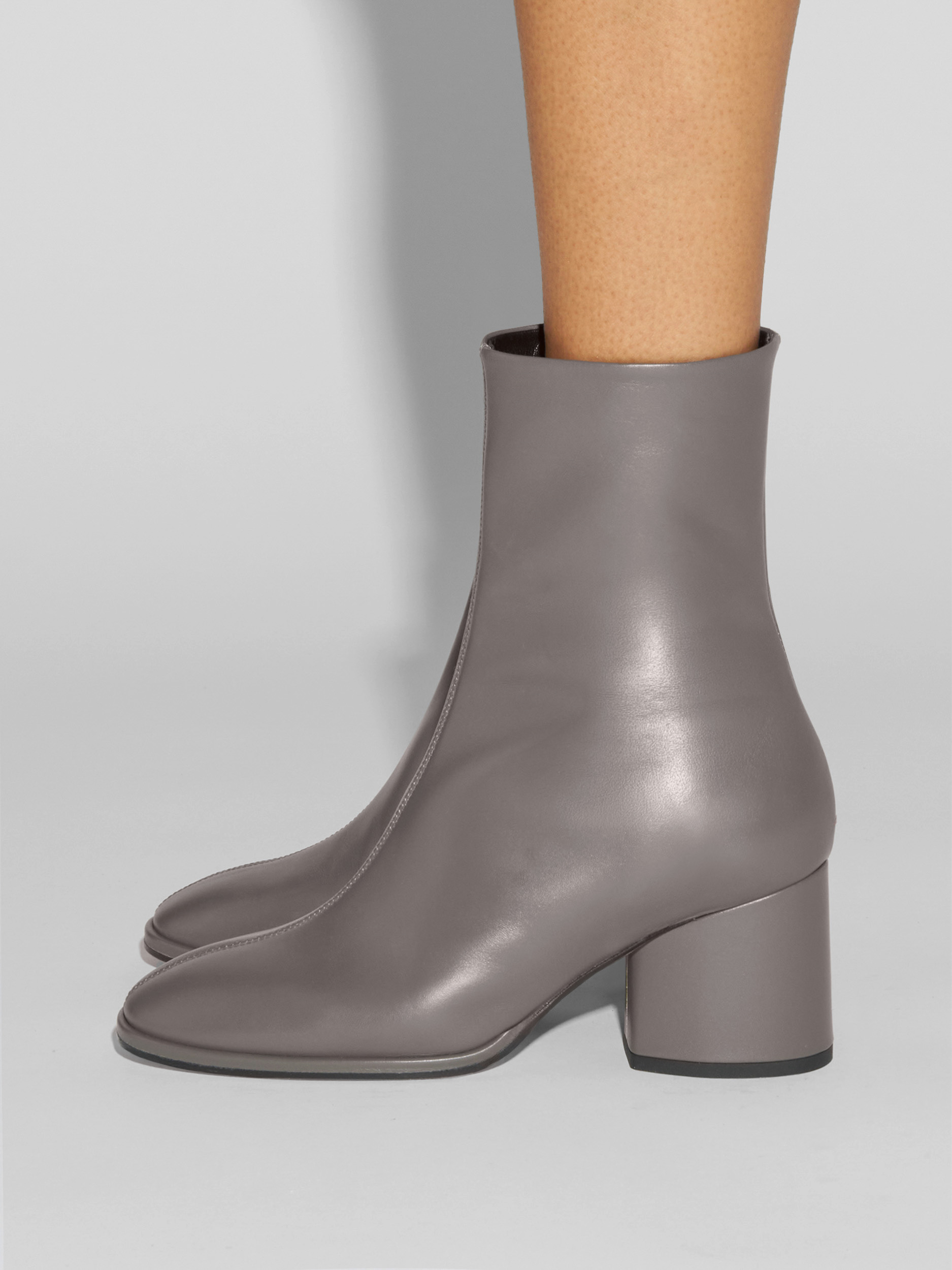 Aeyde | Ayla Leather Ankle Boots Leather Ankle Boots for Women | Taupe Calf | Round Toe | Mid Heel | How to Style