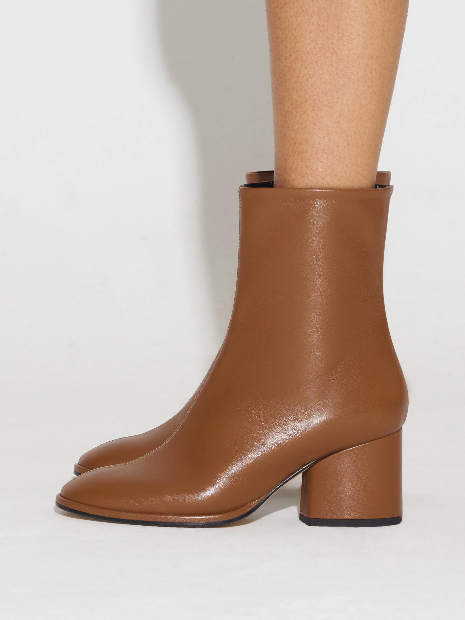Aeyde | Ayla Leather Ankle Boots for Women | Tobacco Nappa | Round Toe | Mid Heel | How to Style