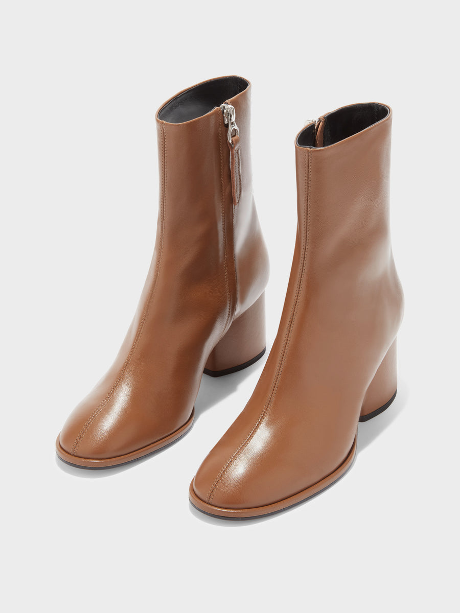 Aeyde | Ayla Leather Ankle Boots for Women | Tobacco Nappa | Round Toe | Mid Heel | Luxury Materials | Handmade in Italy
