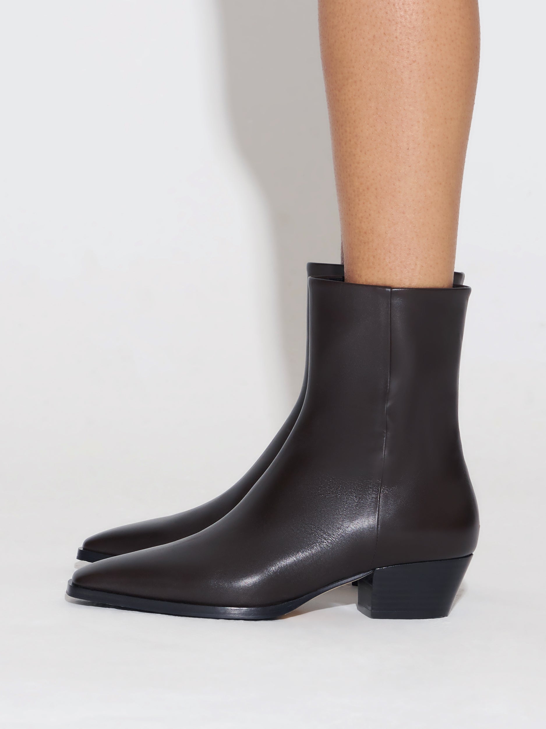 Aeyde | Baba Leather Ankle Boots for Women | Moka Calf | Pointed Toe | Low Heel | How to Style