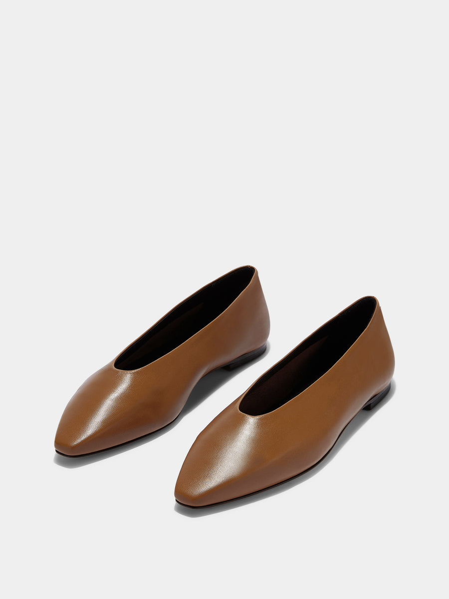 Aeyde | Betty Leather Flats for Women | Tobacco Nappa | Square Toe | Flat Heel | Luxury Materials | Handmade in Italy