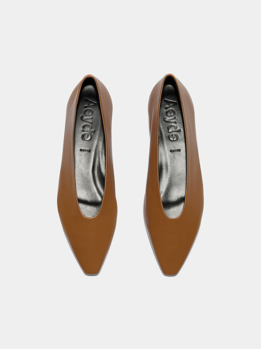 Aeyde | Betty Leather Flats for Women | Tobacco Nappa | Square Toe | Flat Heel | Front View