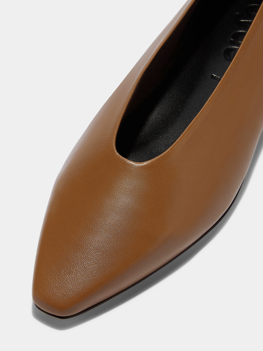 Aeyde | Betty Leather Flats for Women | Tobacco Nappa | Square Toe | Flat Heel | Heel Details