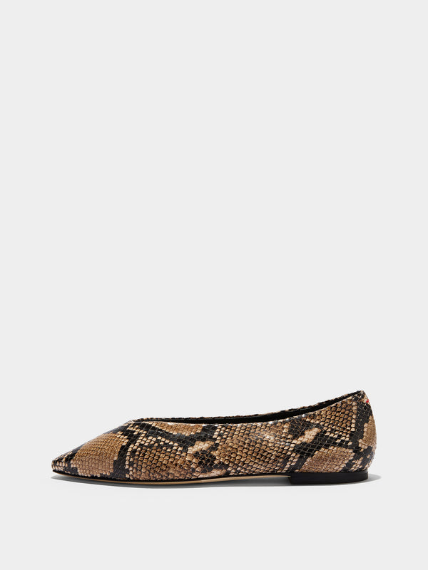 Aeyde | Betty Leather Flats for Women | Hazelnut Snake | Square Toe | Flat Heel | Side View