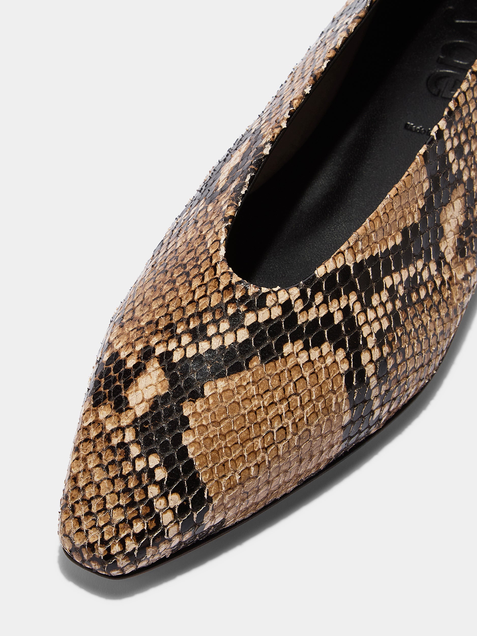 Aeyde | Betty Leather Flats for Women | Hazelnut Snake | Square Toe | Flat Heel | Heel Details