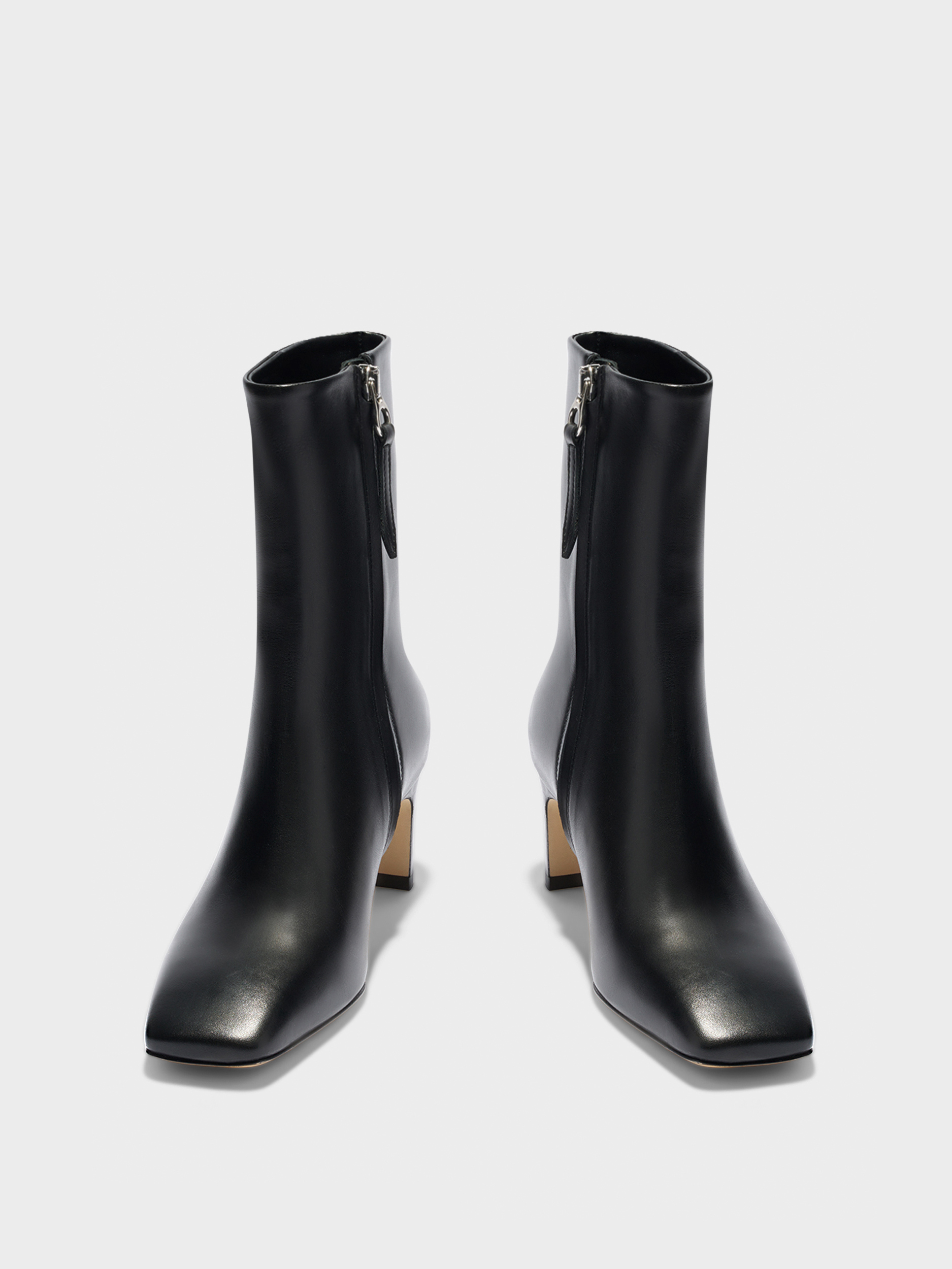 Aeyde | Billie Square-Toe Ankle Boots Leather Ankle Boots for Women | Black Calf | Square Toe | Mid Heel | Heel Details