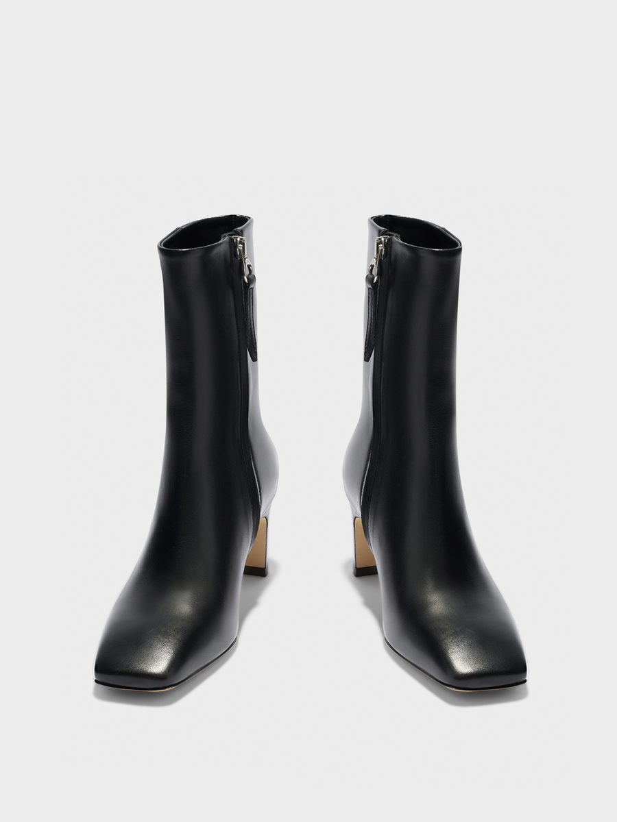 Aeyde | Billie Square-Toe Ankle Boots Leather Ankle Boots for Women | Black Calf | Square Toe | Mid Heel | Heel Details