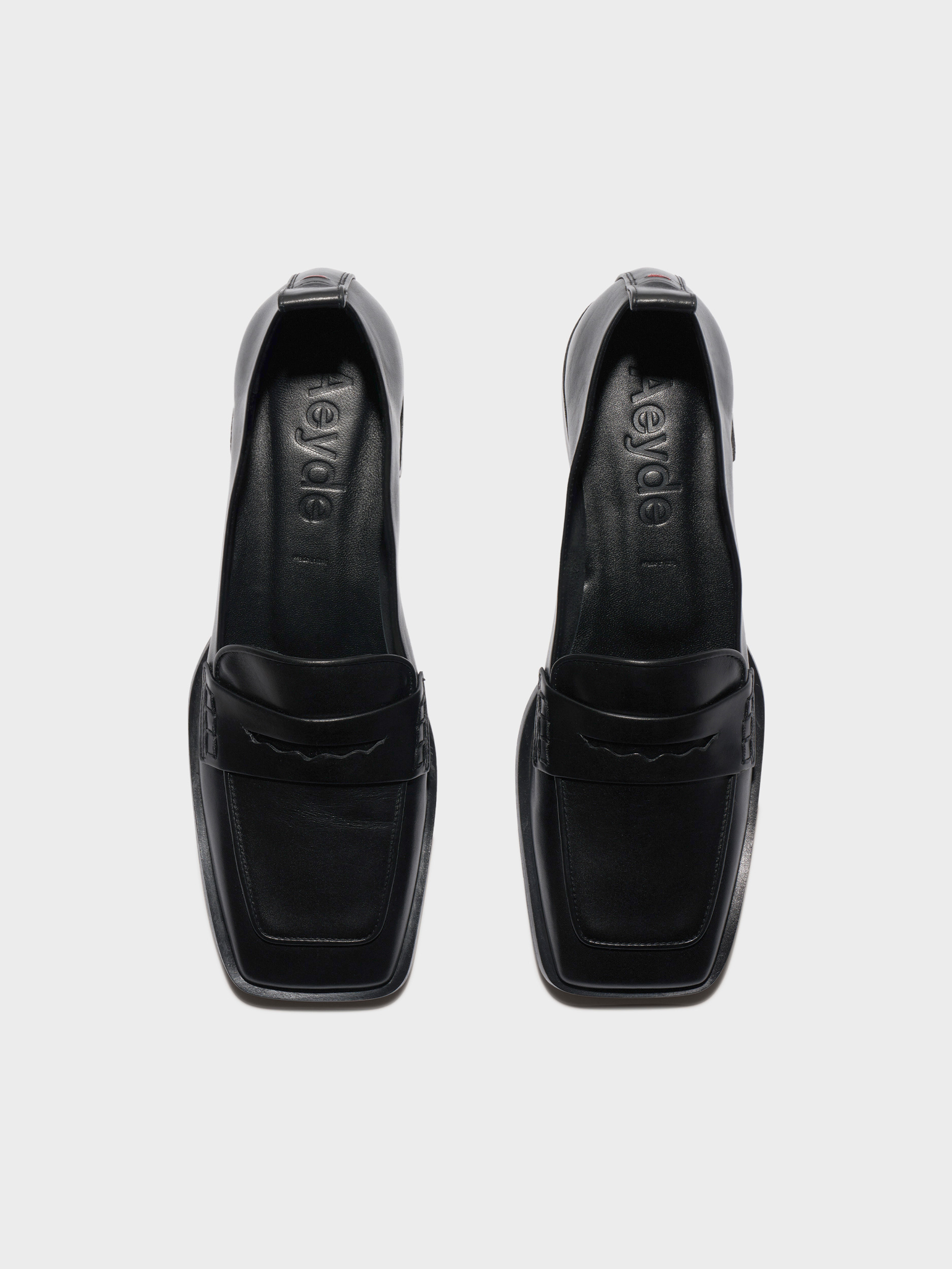 Aeyde | Blake Square-Toe Flats Leather Flats for Women | Black Calf | Square Toe | Flat Heel | Front View