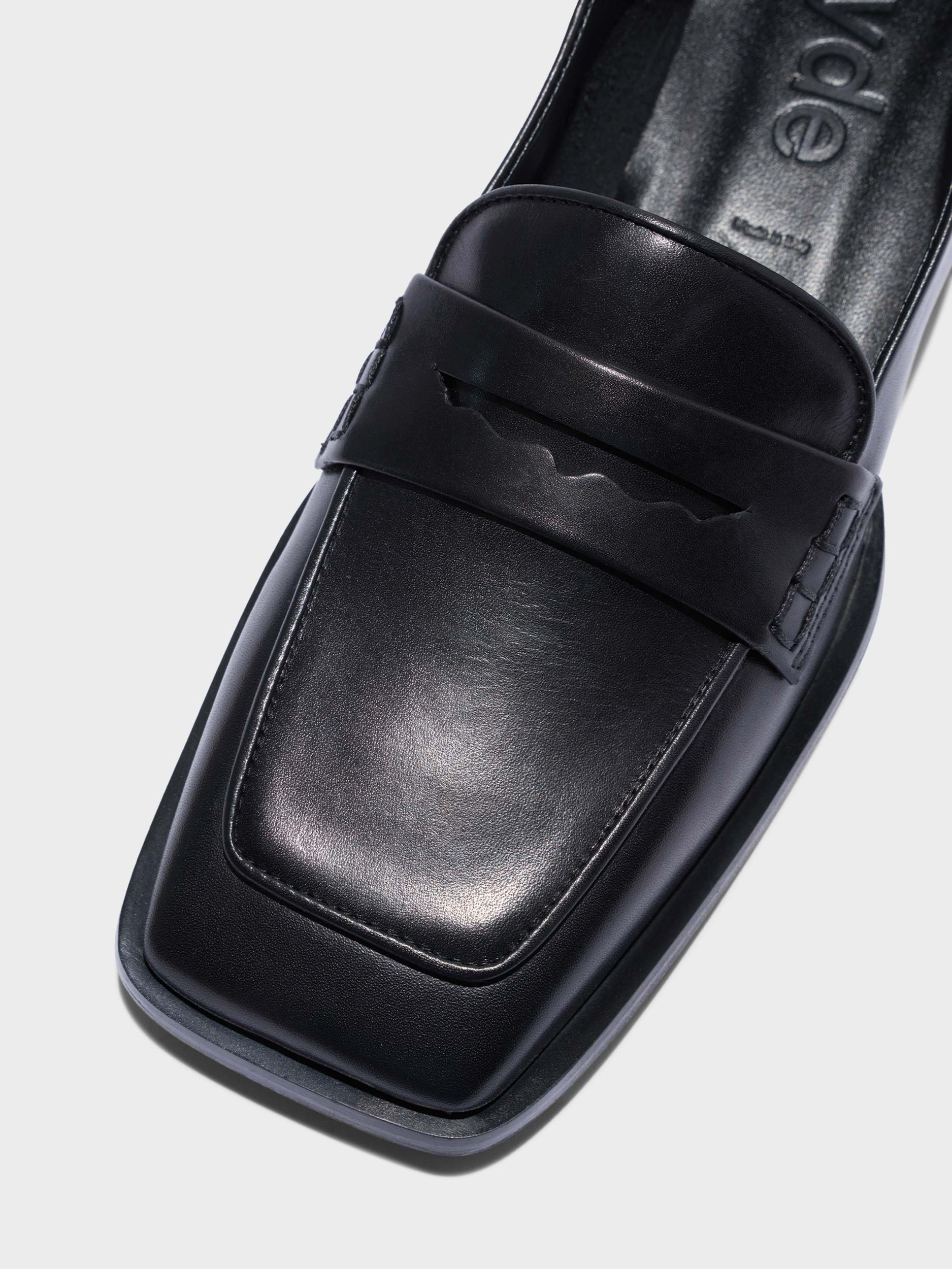 Aeyde | Blake Square-Toe Flats Leather Flats for Women | Black Calf | Square Toe | Flat Heel | Heel Details