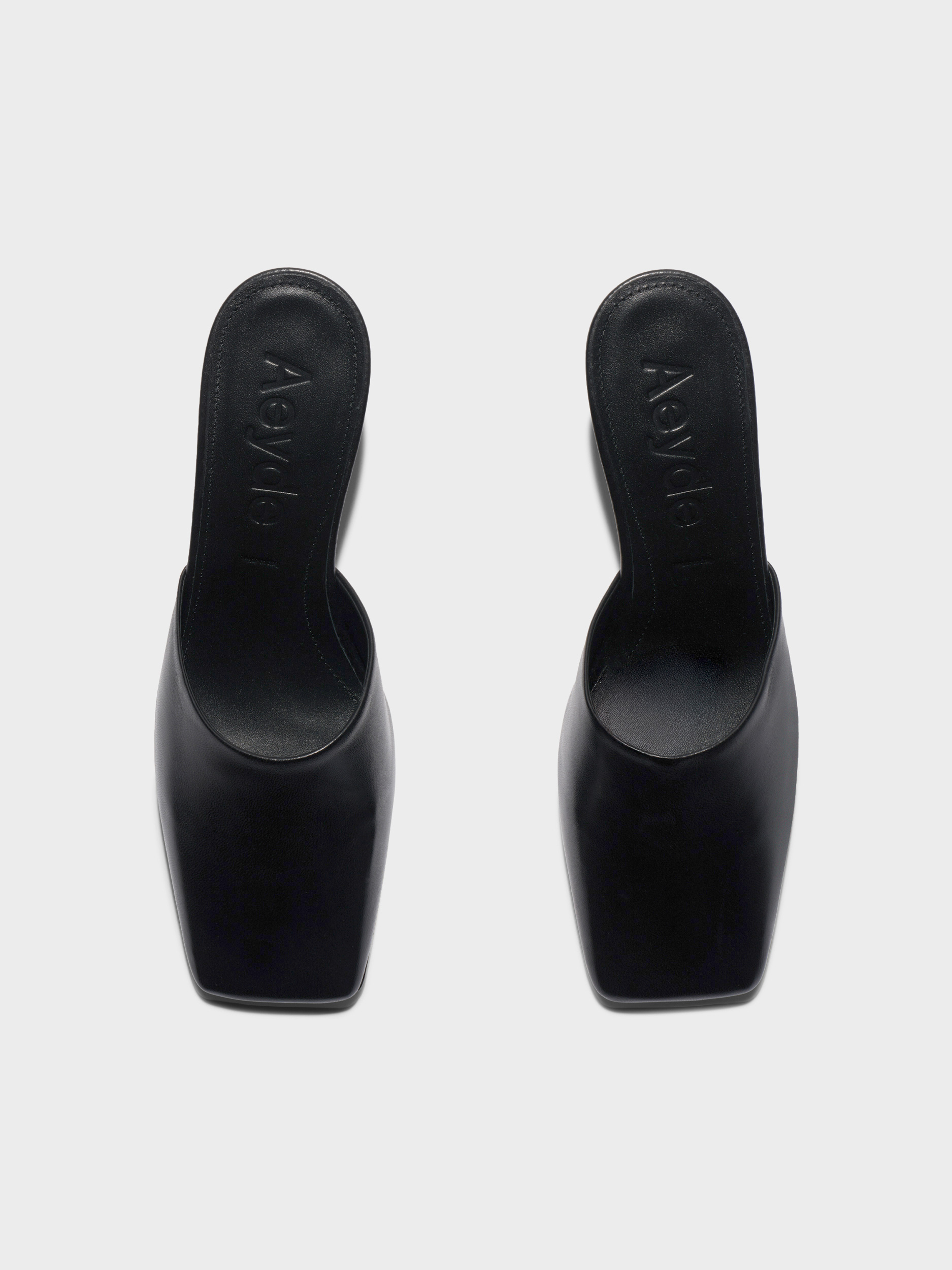 Aeyde | Blithe Square-Toe Mules Leather Pumps for Women | Black Nappa | Square Toe | Mid Heel | Front View