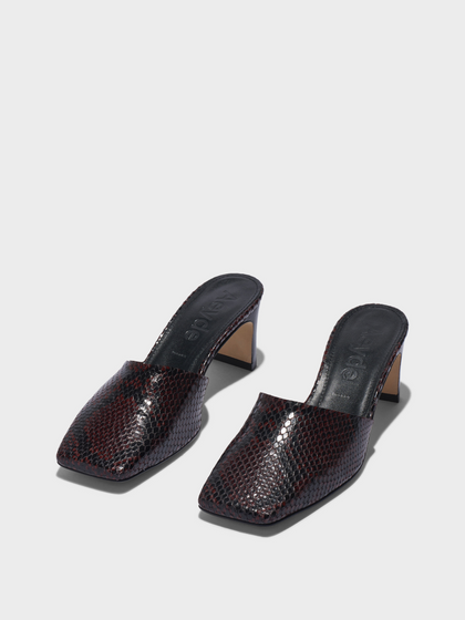 Aeyde | Blithe Square-Toe Mules Leather Pumps for Women | Port Snake | Square Toe | Mid Heel | Luxury Materials | Handmade in Italy