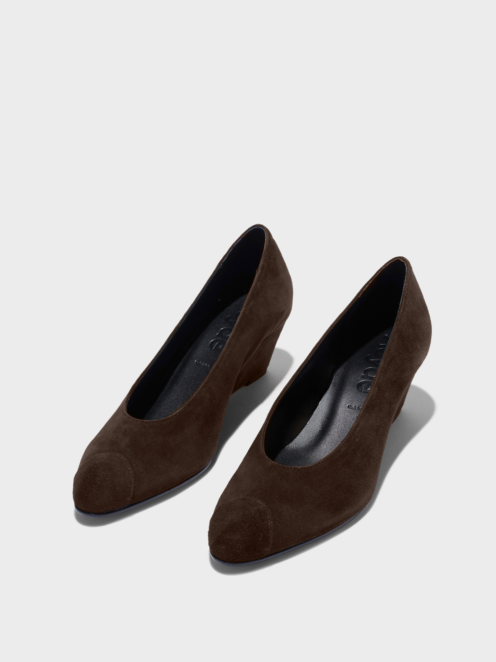 Aeyde | Calea Cap Leather Pumps for Women | Moka Suede | Round Toe | Mid Heel | Luxury Materials | Handmade in Italy
