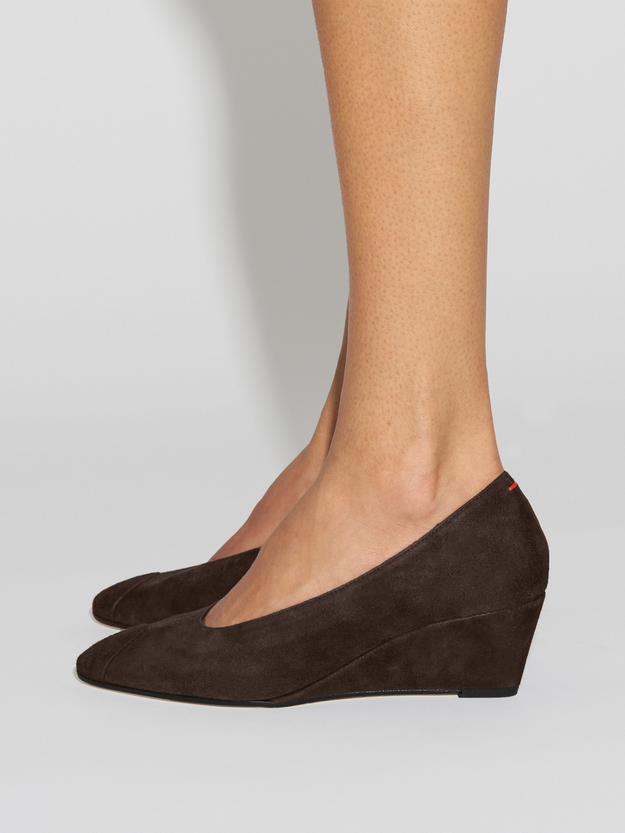 Aeyde | Calea Cap Leather Pumps for Women | Moka Suede | Round Toe | Mid Heel | How to Style