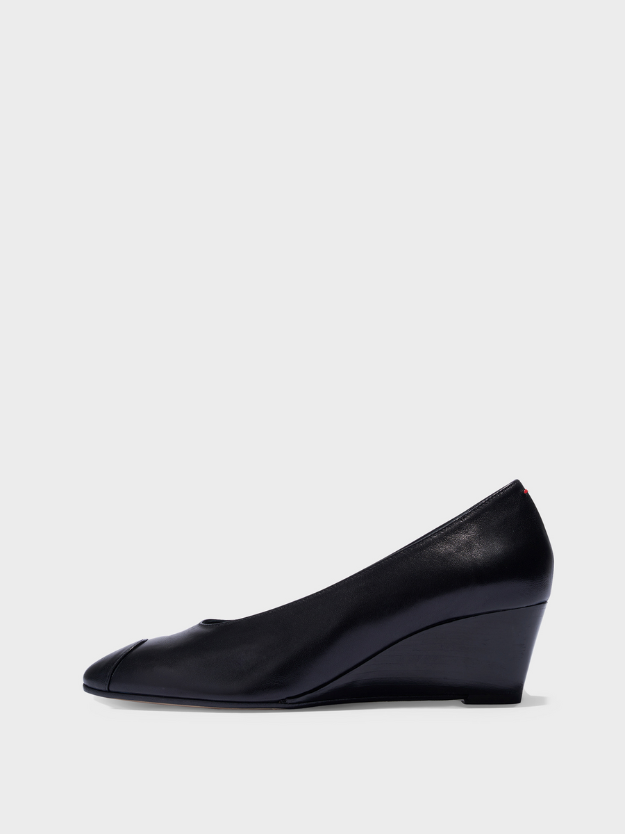 Aeyde | Calea Cap Leather Pumps for Women | Black Nappa | Round Toe | Mid Heel | Side View