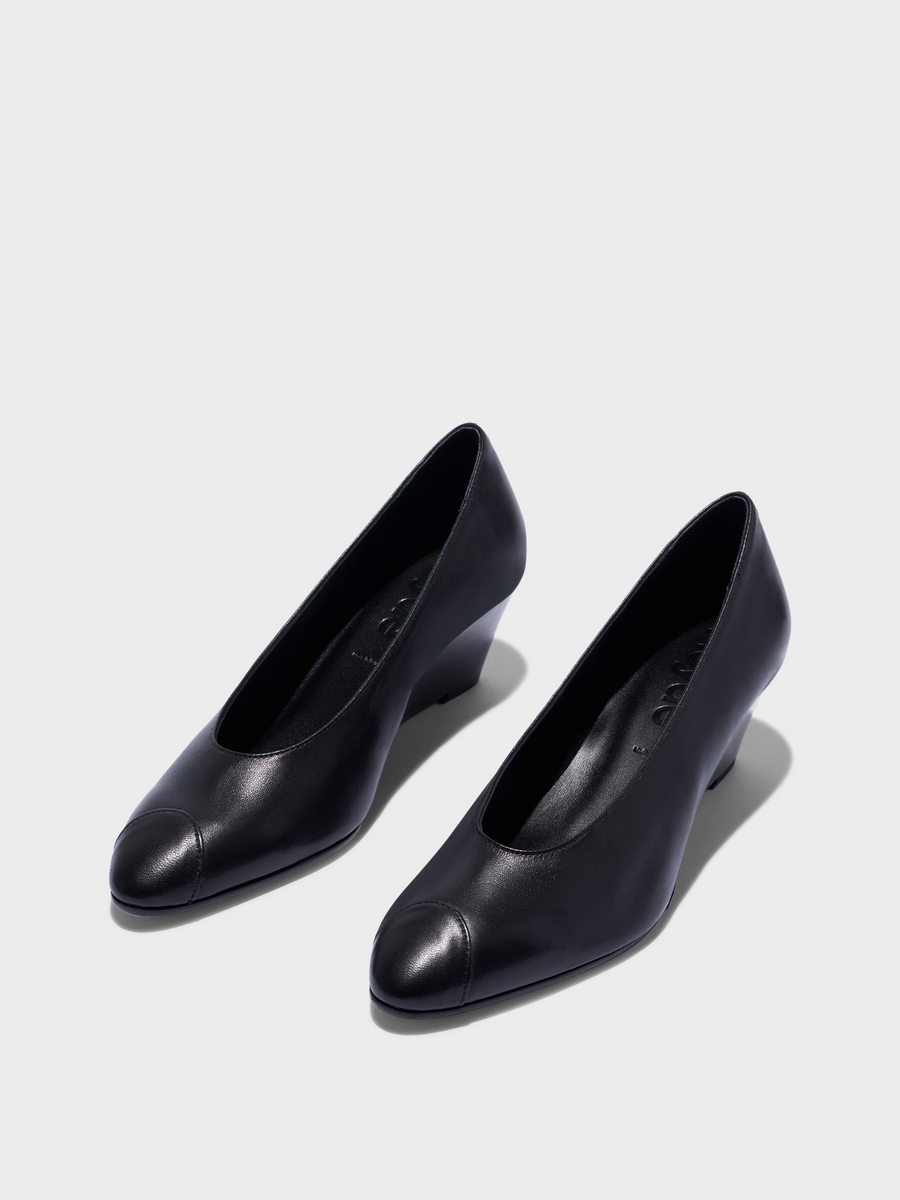 Aeyde | Calea Cap Leather Pumps for Women | Black Nappa | Round Toe | Mid Heel | Luxury Materials | Handmade in Italy