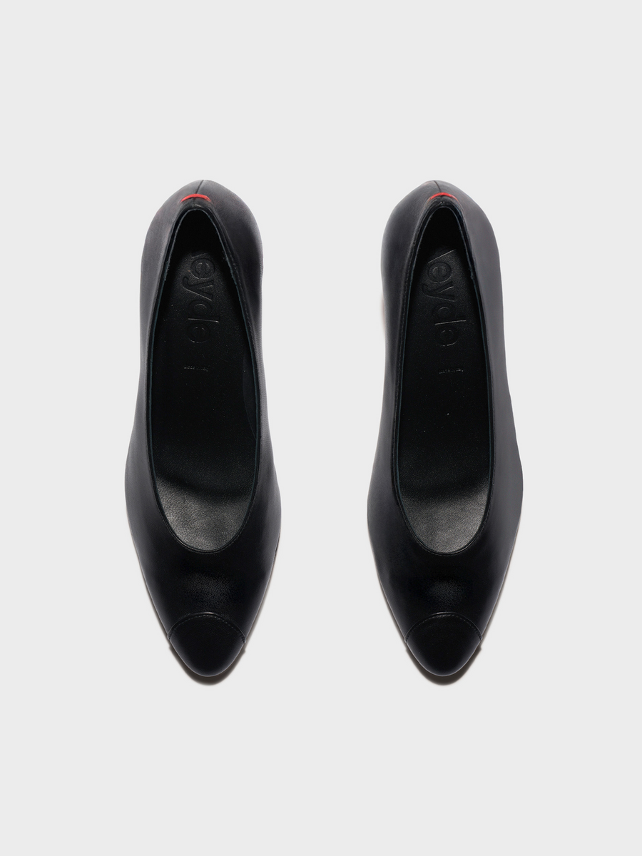 Aeyde | Calea Cap Leather Pumps for Women | Black Nappa | Round Toe | Mid Heel | Heel Details