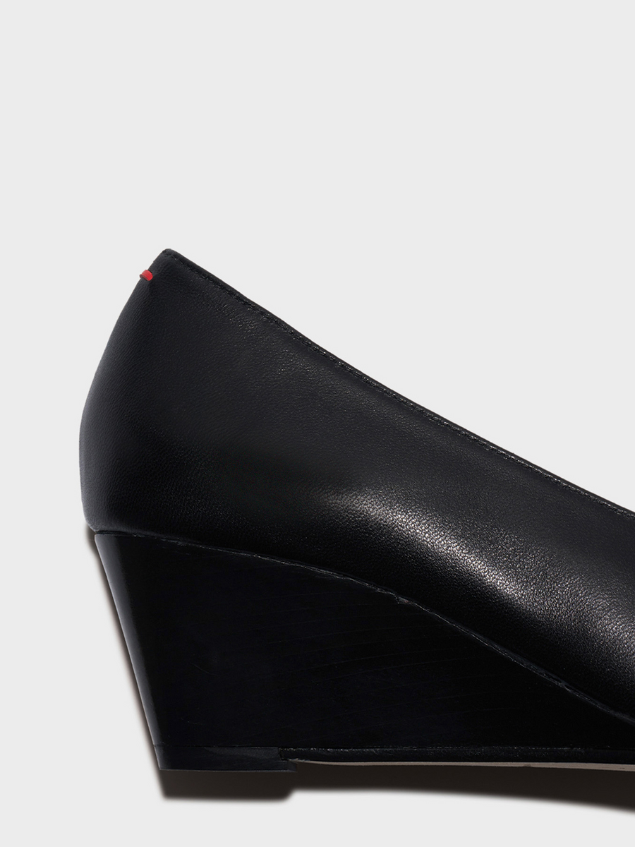 Aeyde | Calea Cap Leather Pumps for Women | Black Nappa | Round Toe | Mid Heel | Front View