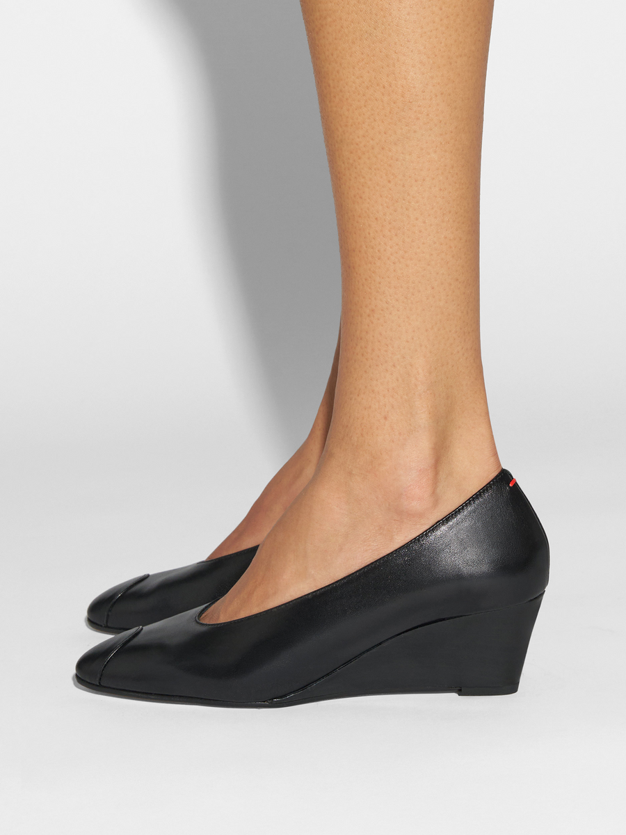 Aeyde | Calea Cap Leather Pumps for Women | Black Nappa | Round Toe | Mid Heel | How to Style