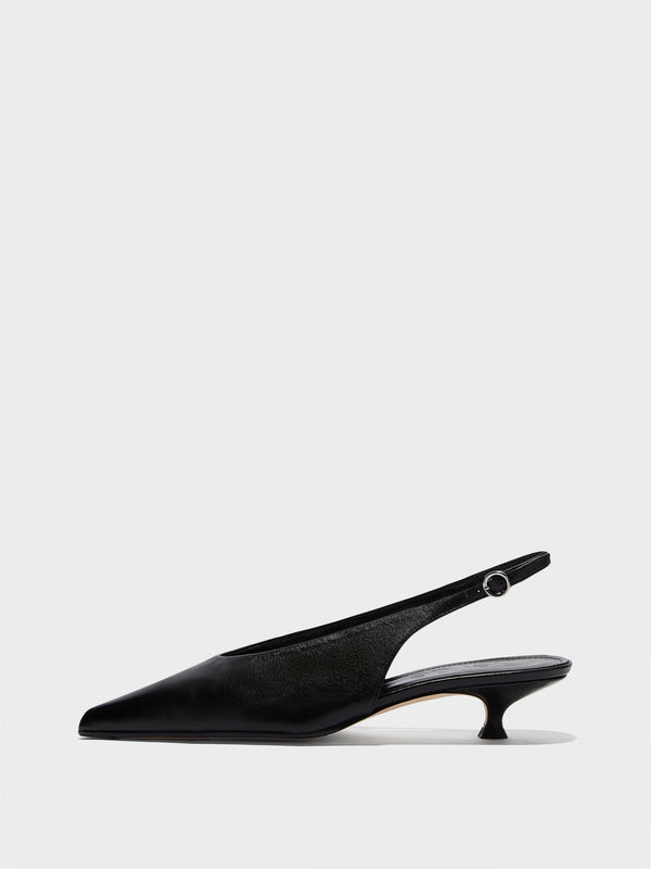 Aeyde | Camila Leather Pumps for Women | Black Nappa | Pointed Toe | Mid Heel | Side View