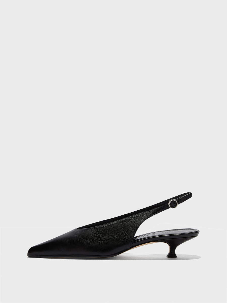 Aeyde | Camila Leather Pumps for Women | Black Nappa | Pointed Toe | Mid Heel | Side View
