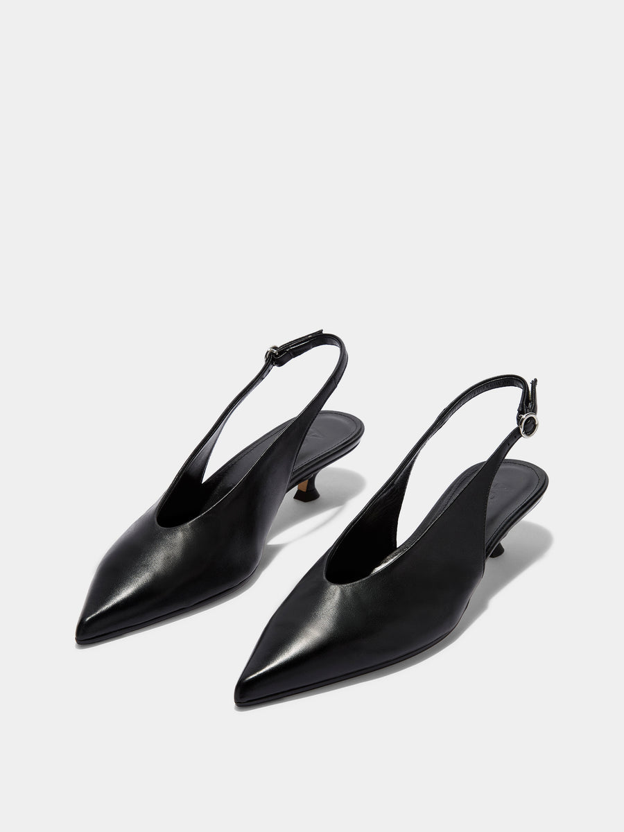 Aeyde | Camila Leather Pumps for Women | Black Nappa | Pointed Toe | Mid Heel | Luxury Materials | Handmade in Italy