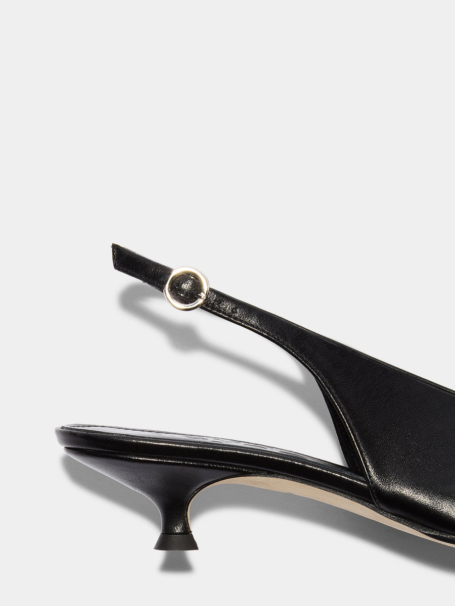 Aeyde | Camila Leather Pumps for Women | Black Nappa | Pointed Toe | Mid Heel | Heel Details