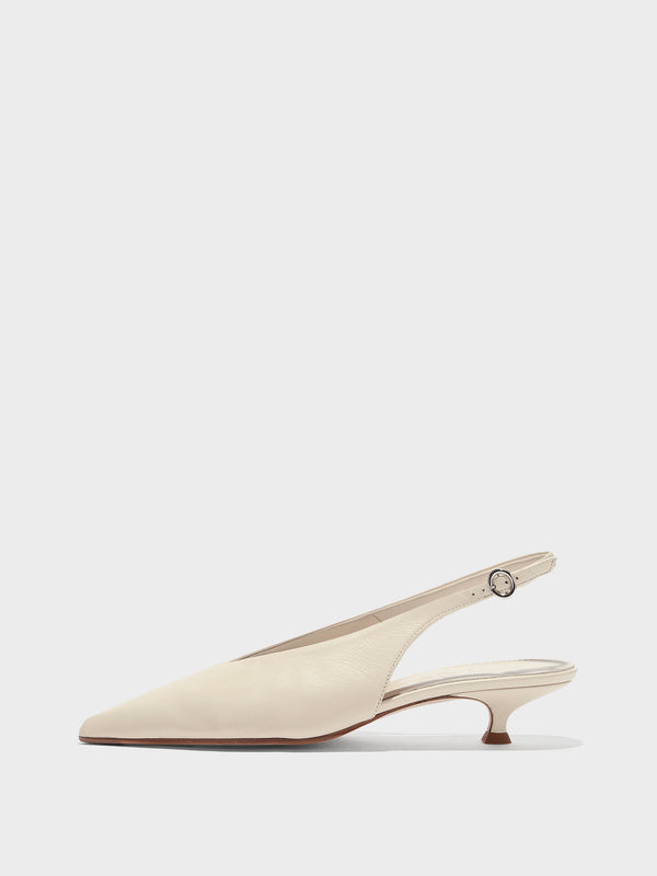Aeyde | Camila Leather Pumps for Women | Creamy Nappa | Pointed Toe | Mid Heel | Side View