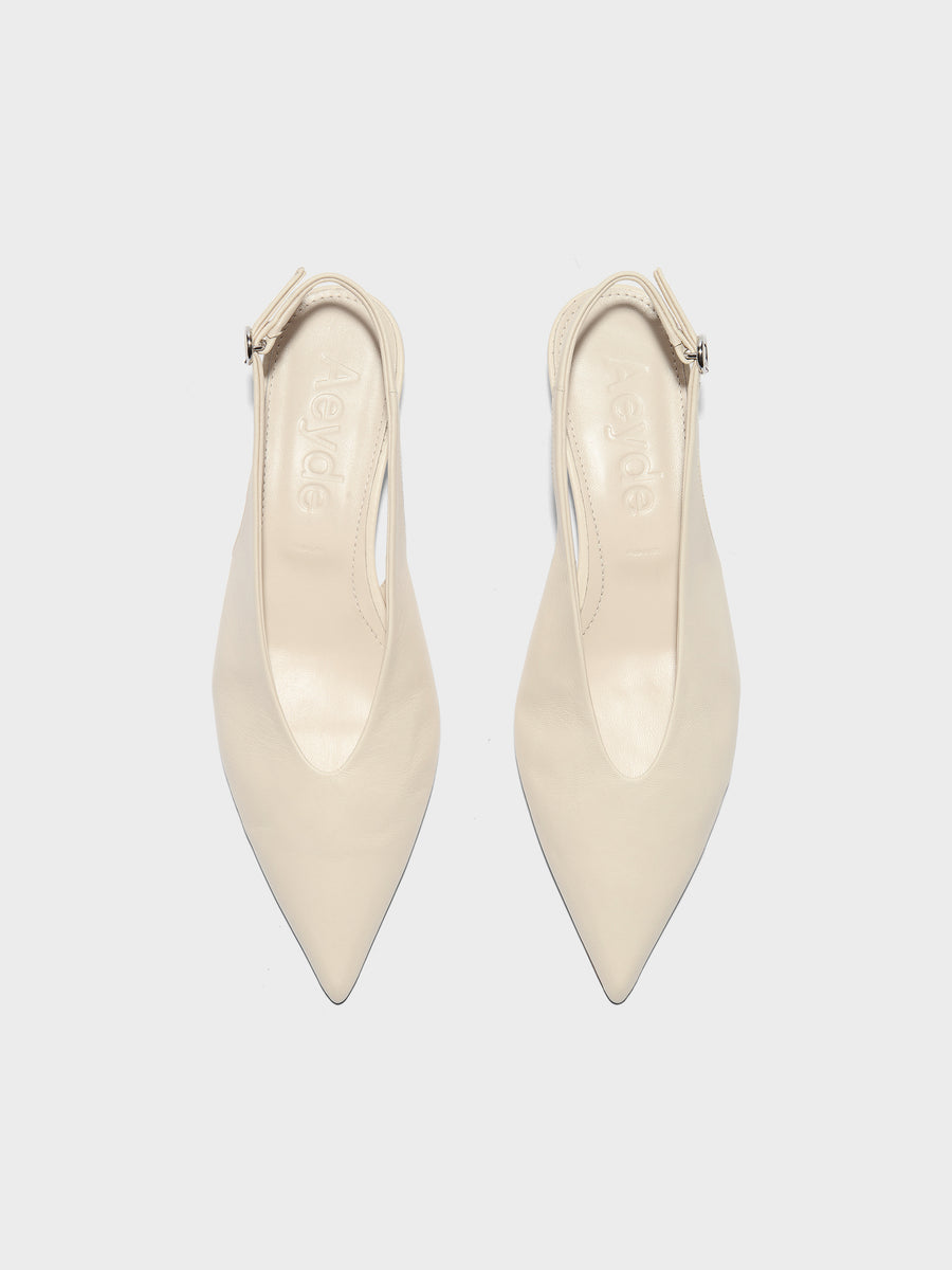 Aeyde | Camila Leather Pumps for Women | Creamy Nappa | Pointed Toe | Mid Heel | Front View