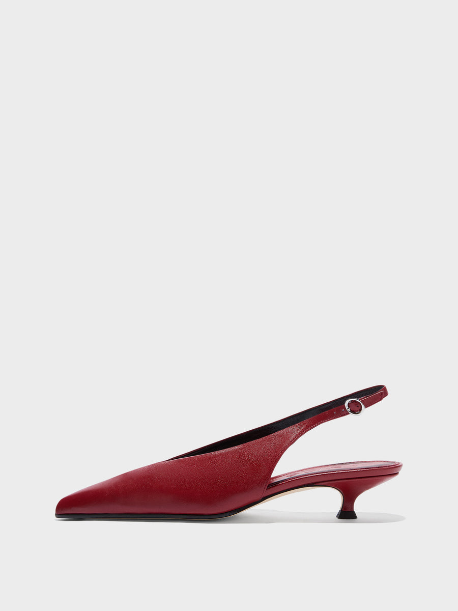 Aeyde | Camila Leather Pumps for Women | Scarlet Nappa | Pointed Toe | Mid Heel | Side View