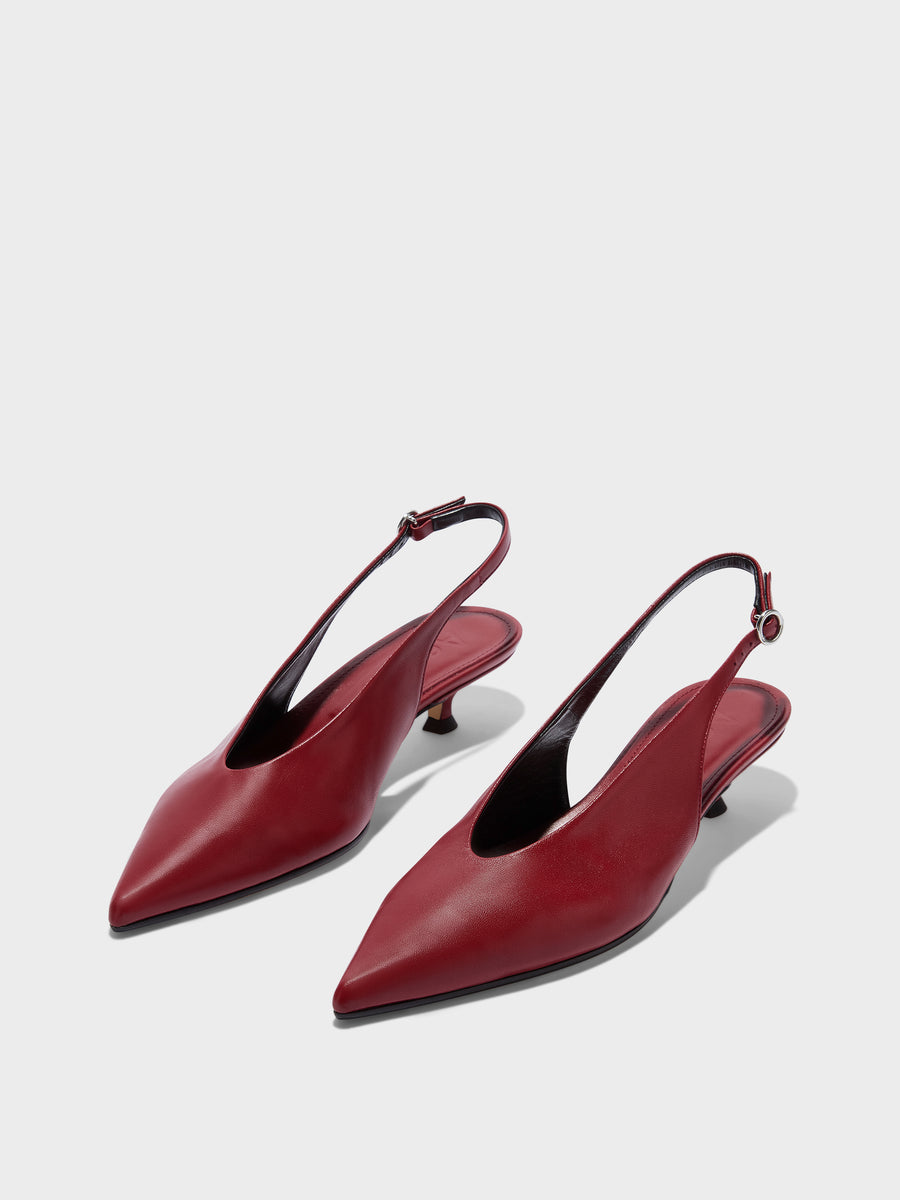 Aeyde | Camila Leather Pumps for Women | Scarlet Nappa | Pointed Toe | Mid Heel | Luxury Materials | Handmade in Italy