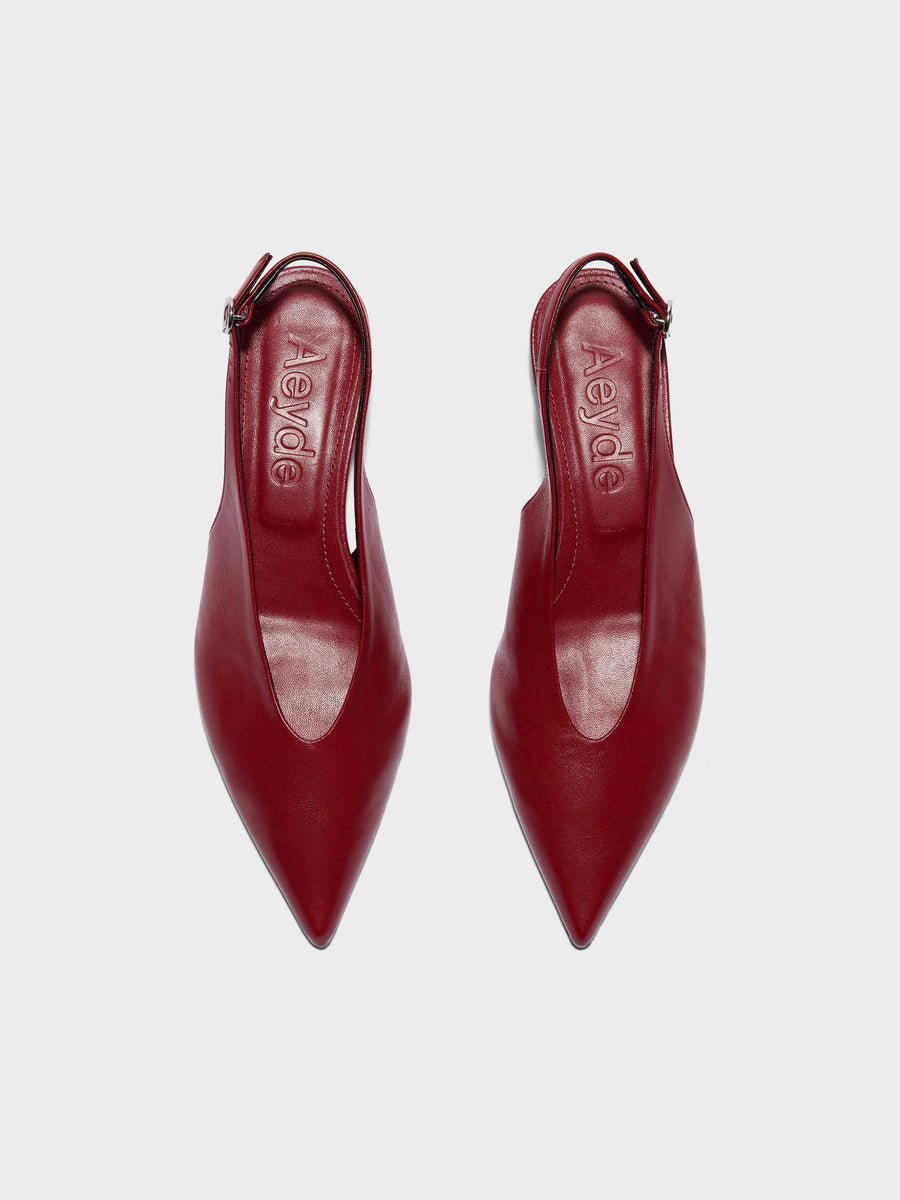 Aeyde | Camila Leather Pumps for Women | Scarlet Nappa | Pointed Toe | Mid Heel | Front View