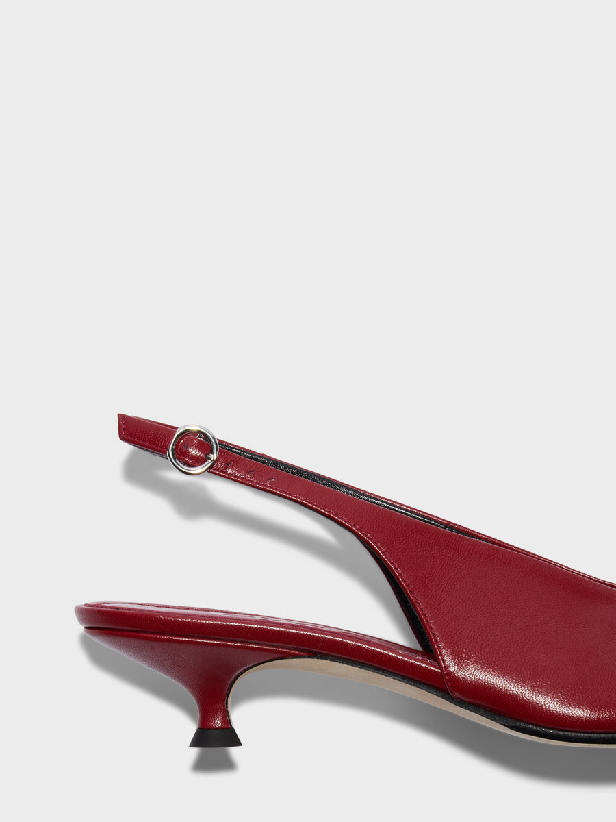 Aeyde | Camila Leather Pumps for Women | Scarlet Nappa | Pointed Toe | Mid Heel | Heel Details