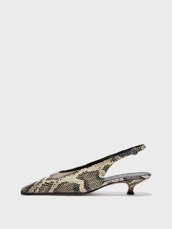 Aeyde | Camila Leather Pumps for Women | Creamy Snake | Pointed Toe | Mid Heel | Side View