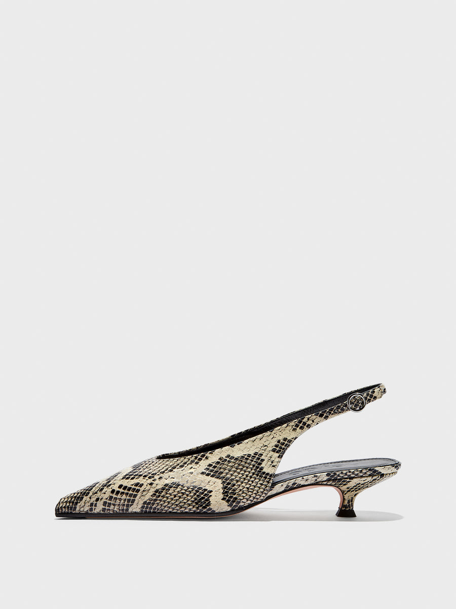 Aeyde | Camila Leather Pumps for Women | Creamy Snake | Pointed Toe | Mid Heel | Side View
