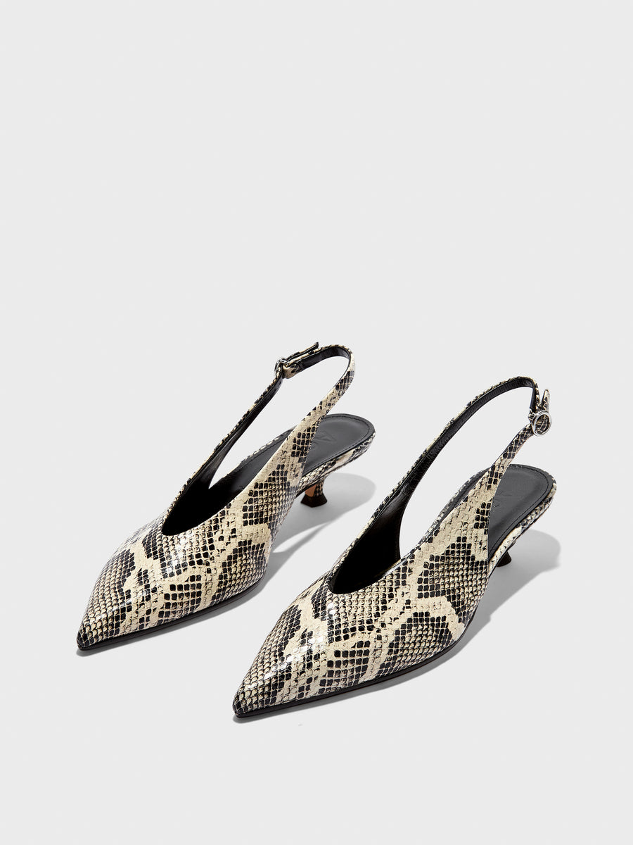 Aeyde | Camila Leather Pumps for Women | Creamy Snake | Pointed Toe | Mid Heel | Luxury Materials | Handmade in Italy