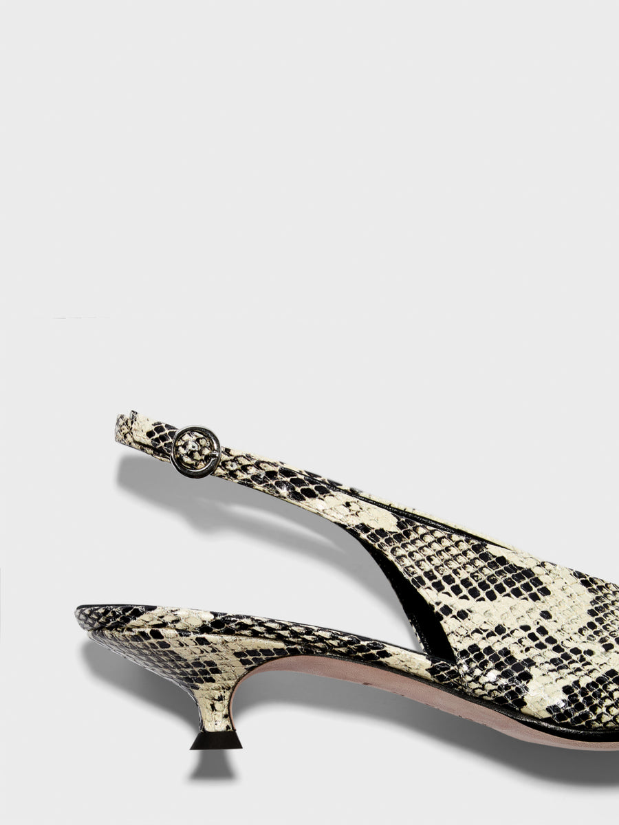 Aeyde | Camila Leather Pumps for Women | Creamy Snake | Pointed Toe | Mid Heel | Heel Details