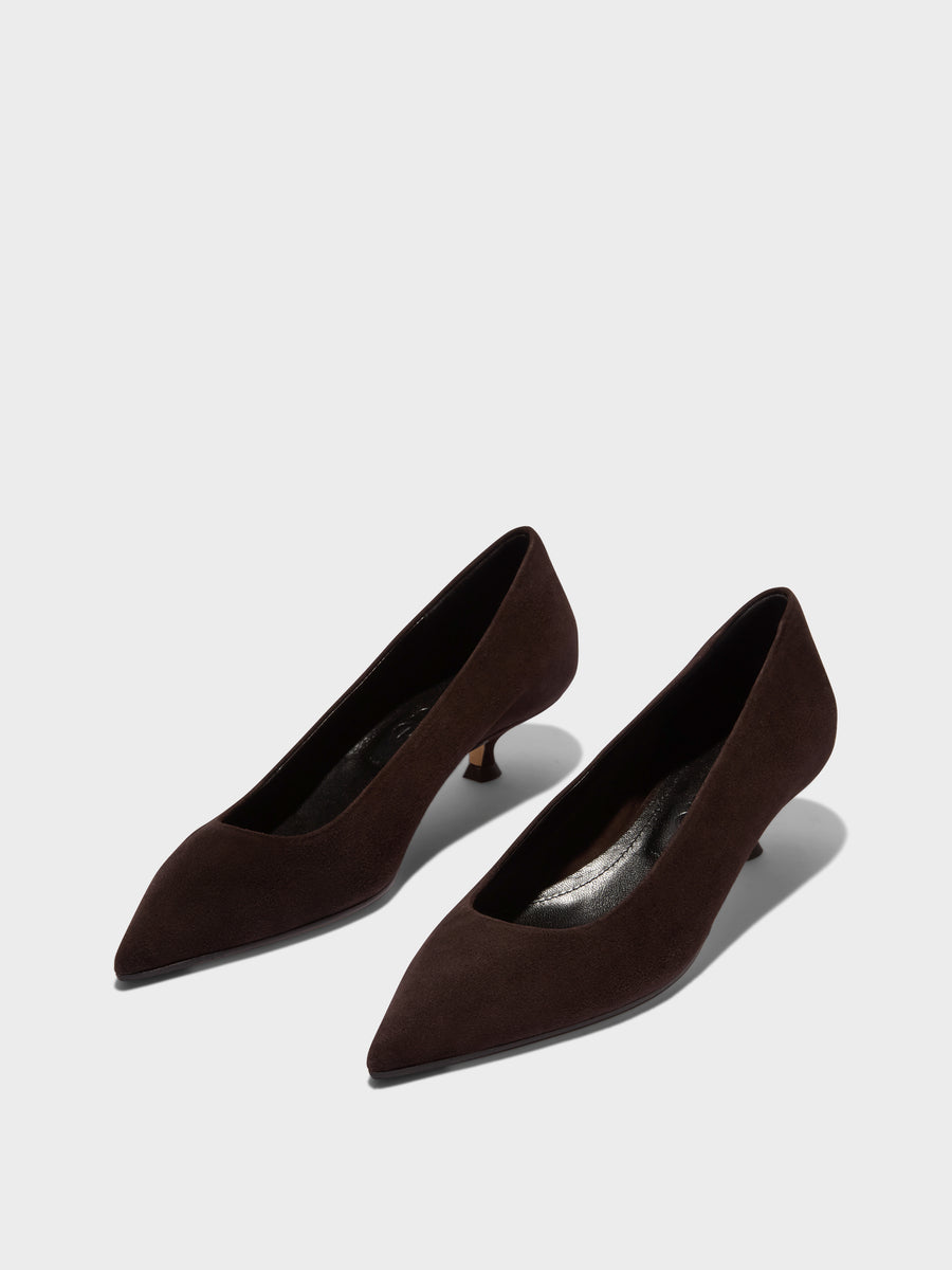 Aeyde | Cari Leather Pumps for Women | Moka Suede | Pointed Toe | Mid Heel | Luxury Materials | Handmade in Italy
