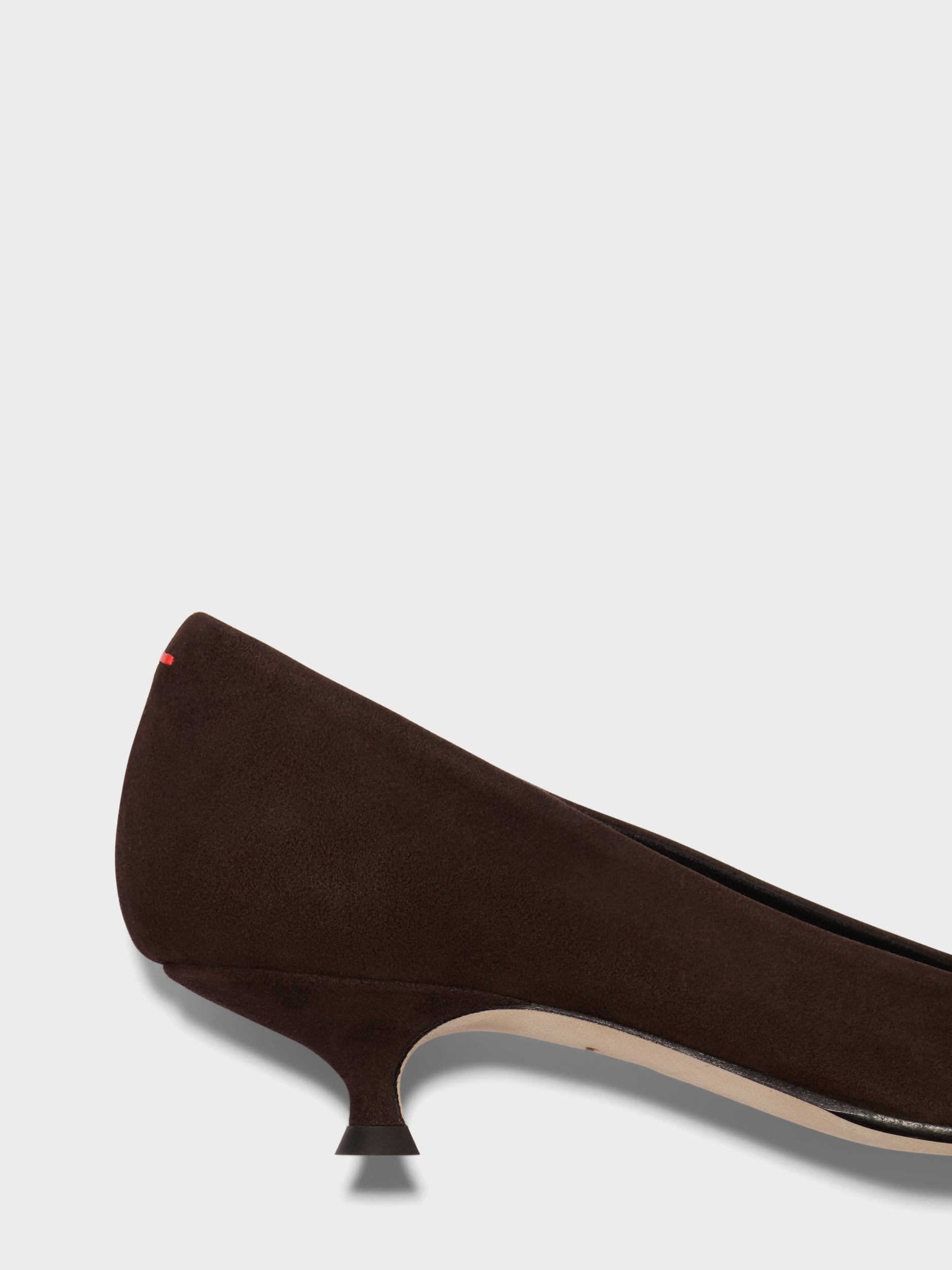 Aeyde | Cari Leather Pumps for Women | Moka Suede | Pointed Toe | Mid Heel | Heel Details