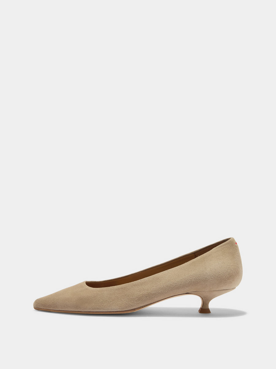 Aeyde | Cari Leather Pumps for Women | Sand Suede | Pointed Toe | Mid Heel | Side View