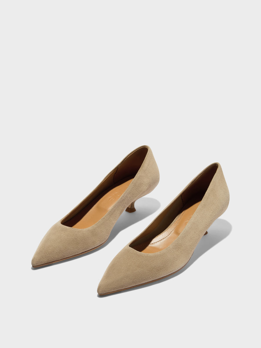 Aeyde | Cari Leather Pumps for Women | Sand Suede | Pointed Toe | Mid Heel | Luxury Materials | Handmade in Italy