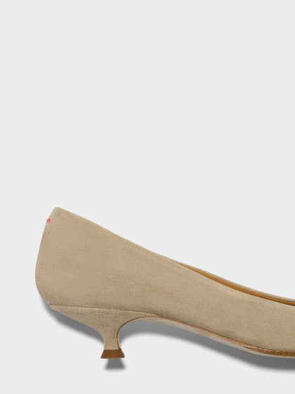 Aeyde | Cari Leather Pumps for Women | Sand Suede | Pointed Toe | Mid Heel | Heel Details