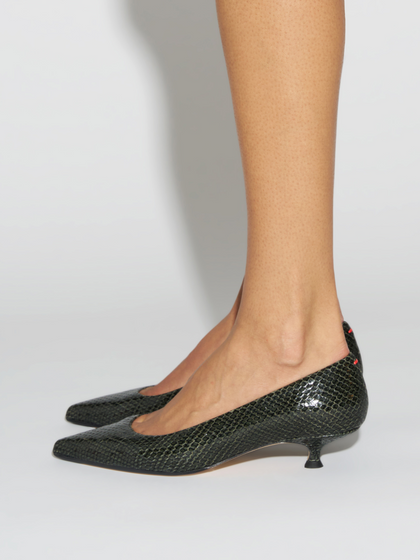 Aeyde | Cari Pointed-Toe Pumps Leather Pumps for Women | Moss Mini Snake | Pointed Toe | Low Heel | How to Style