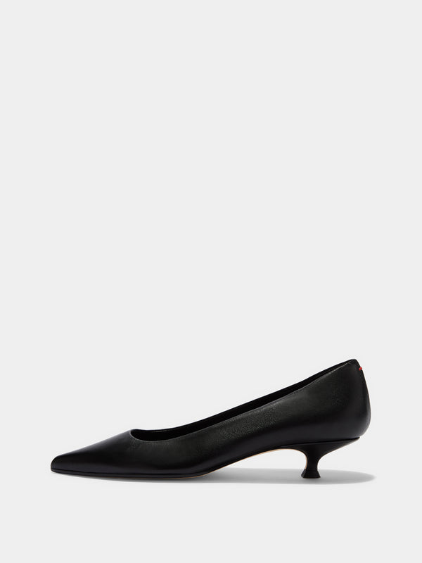 Aeyde | Cari Leather Pumps for Women | Black Nappa | Pointed Toe | Mid Heel | Side View