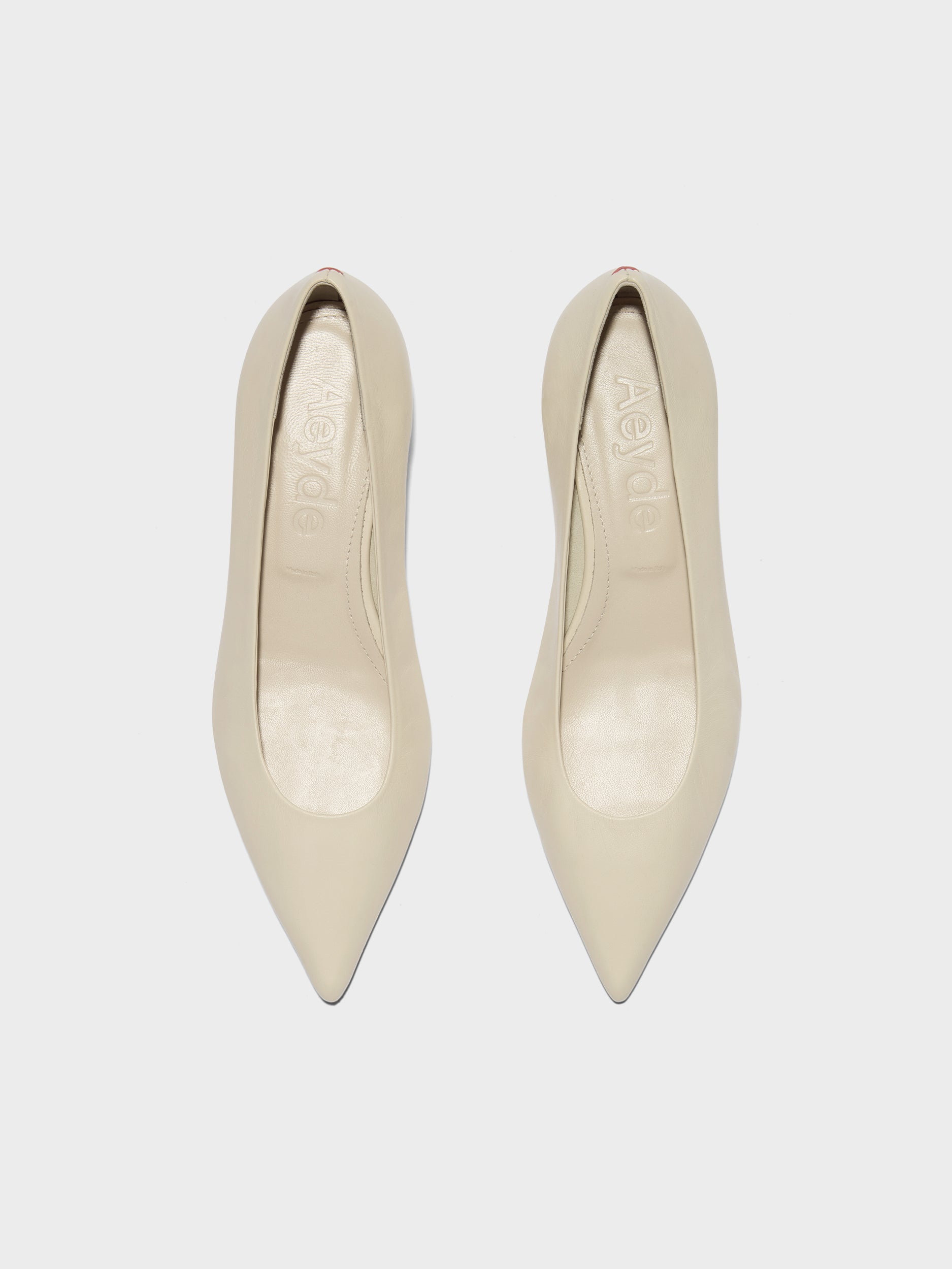 Aeyde | Cari Leather Pumps for Women | Creamy Nappa | Pointed Toe | Mid Heel | Front View