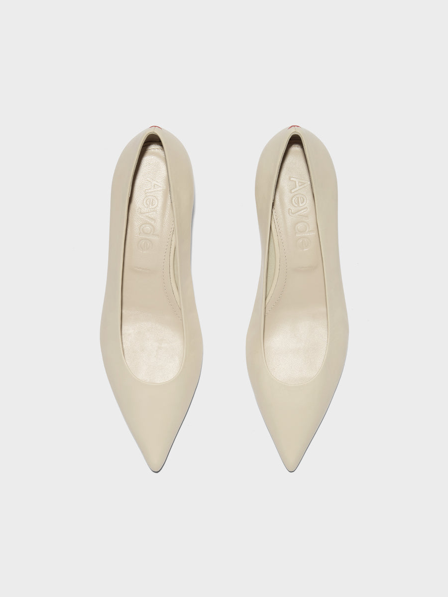Aeyde | Cari Leather Pumps for Women | Creamy Nappa | Pointed Toe | Mid Heel | Front View