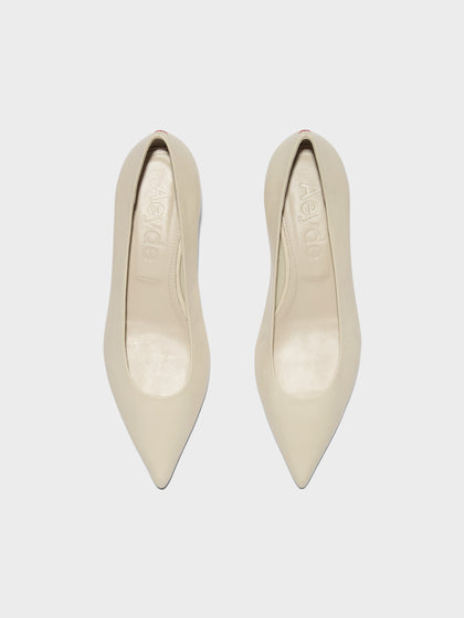 Aeyde | Cari Leather Pumps for Women | Creamy Nappa | Pointed Toe | Mid Heel | Front View
