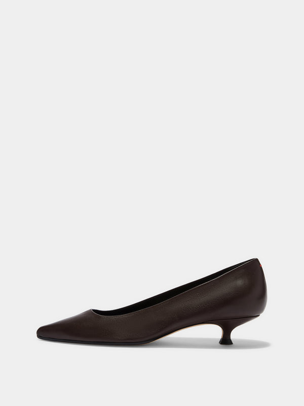 Aeyde | Cari Leather Pumps for Women | Moka Nappa | Pointed Toe | Mid Heel | Side View
