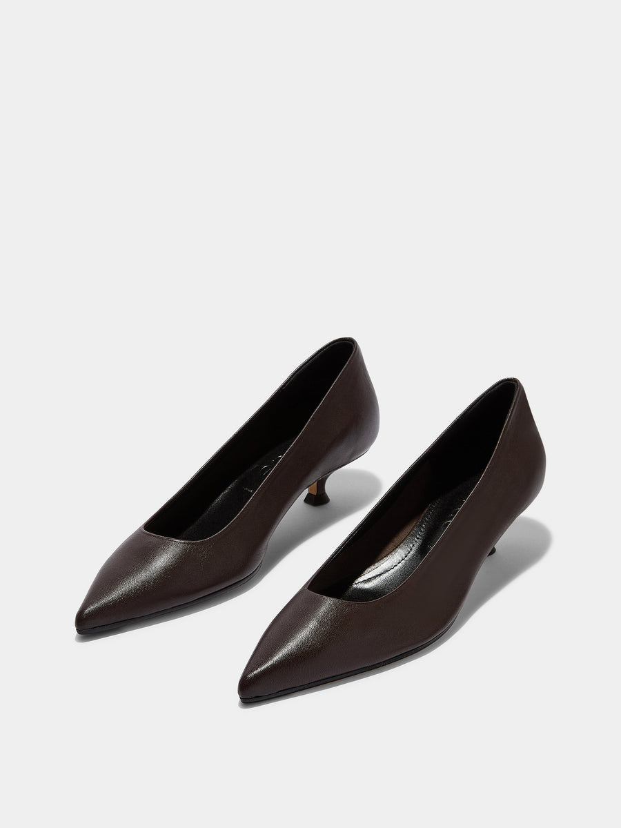 Aeyde | Cari Leather Pumps for Women | Moka Nappa | Pointed Toe | Mid Heel | Luxury Materials | Handmade in Italy