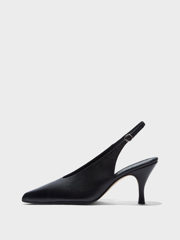 Aeyde | Carla Leather Pumps for Women | Black Nappa | Pointed Toe | High Heel | Side View